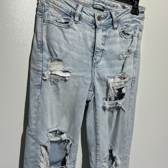 American Eagle Outfitters Women's Blue Denim Distressed Skinny Jeans Size 4 - Picture 6 of 10
